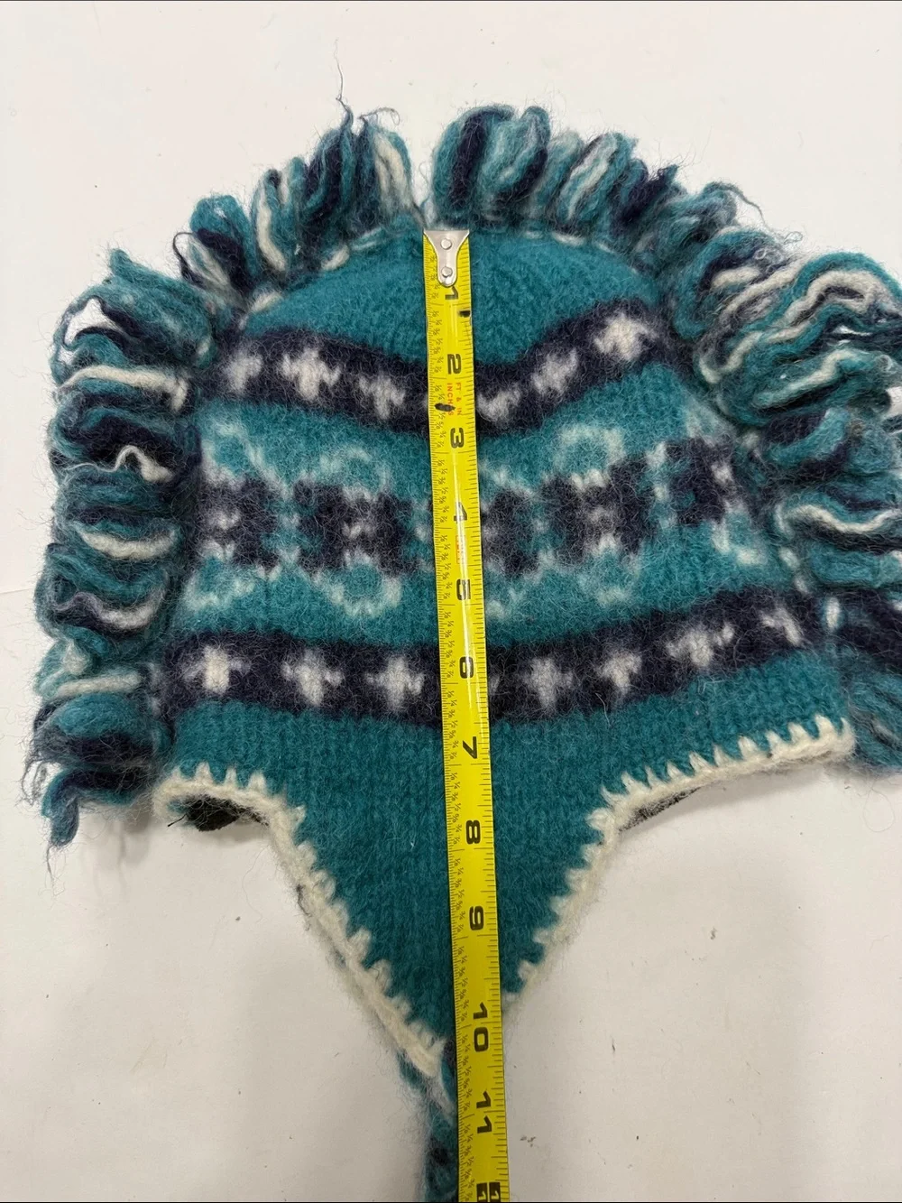 Teal Knit Earflap Hat for Kids with Fringe and Braided Ties